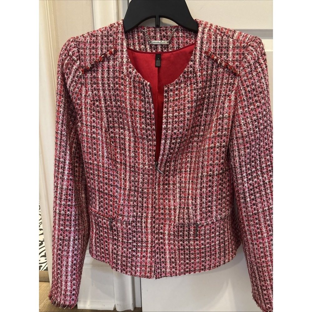 White Black Tweed Zip Up Professional Jacket Size 4
